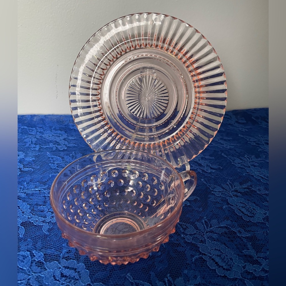 Vintage Pink Depression Glass Teacup and Saucer Set